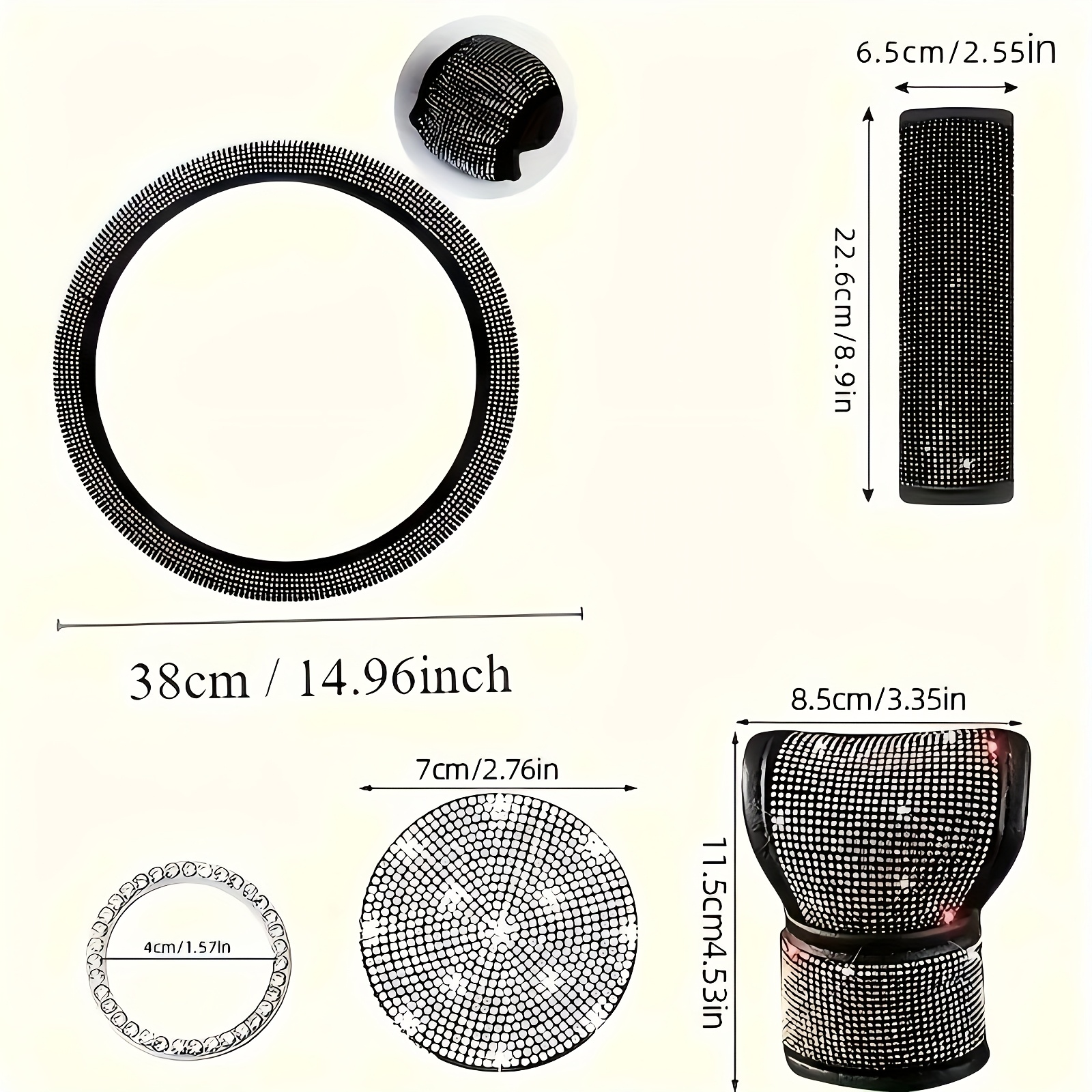 8pcs Bling Car Accessories for Women, Bling Steering Wheel Cover Bling Car Coasters Bling Set Seat Belt Shoulder Pads Ring Emblem Sticker Gear Shift Cover