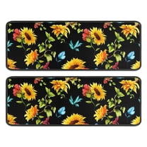 Kitchen Rugs Sets Of 2,Black Colorful Flower Leaf Sunflower Pattern Anti Fatigue Kitchen Mat Rugs Non Slip Washable,Decorative Kitchen Floor Mats for Kitchen,Sink,Laundry,17"x47" 17"x47"