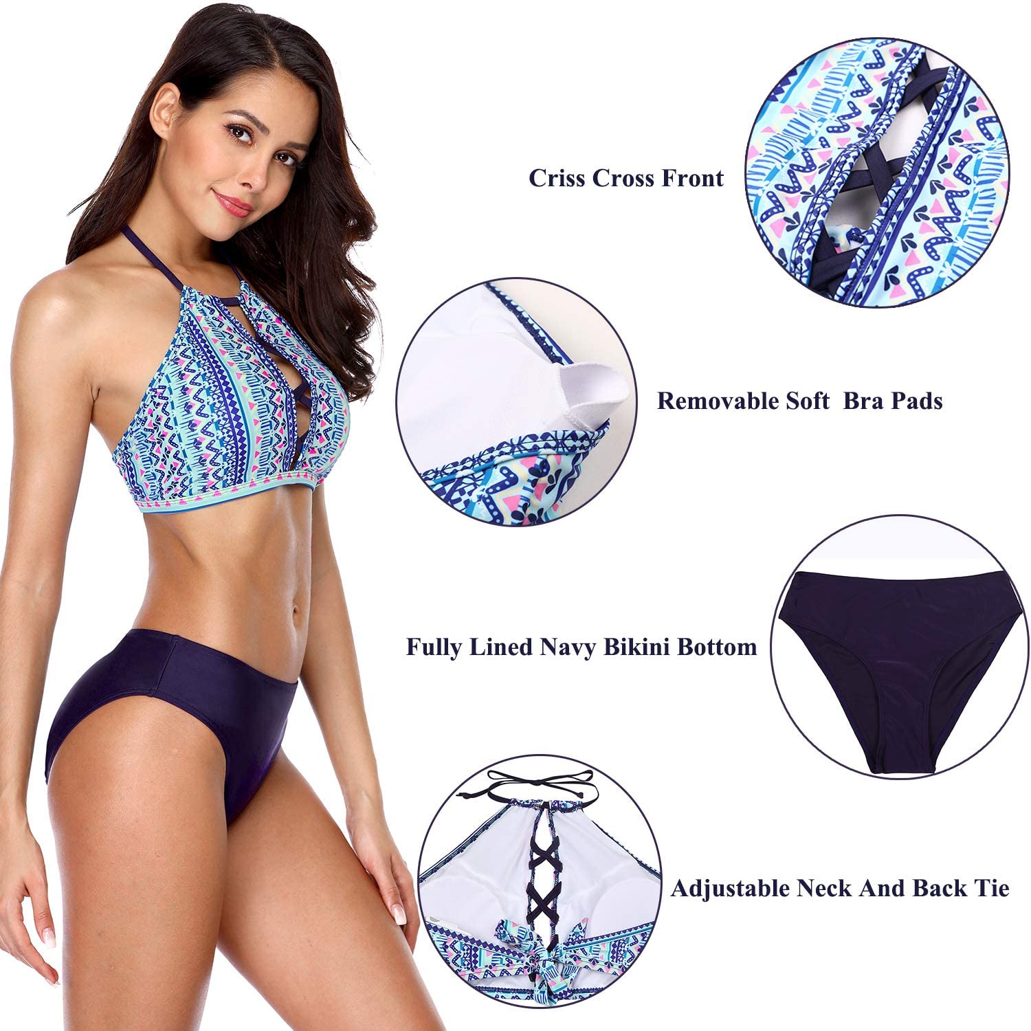 BeautyIn Women's Halter High Neck Bikini Swimsuit Two Piece Swimwear - image 5 of 7