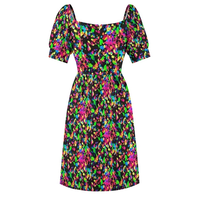 neon paint splatter dress SDERDZSE Women's Summer Dresses Glow in Dark Splatter Neon Short Sleeve V-Neck Beach Dress Casual Dresses for Women M at Amazon Women's Clothing store