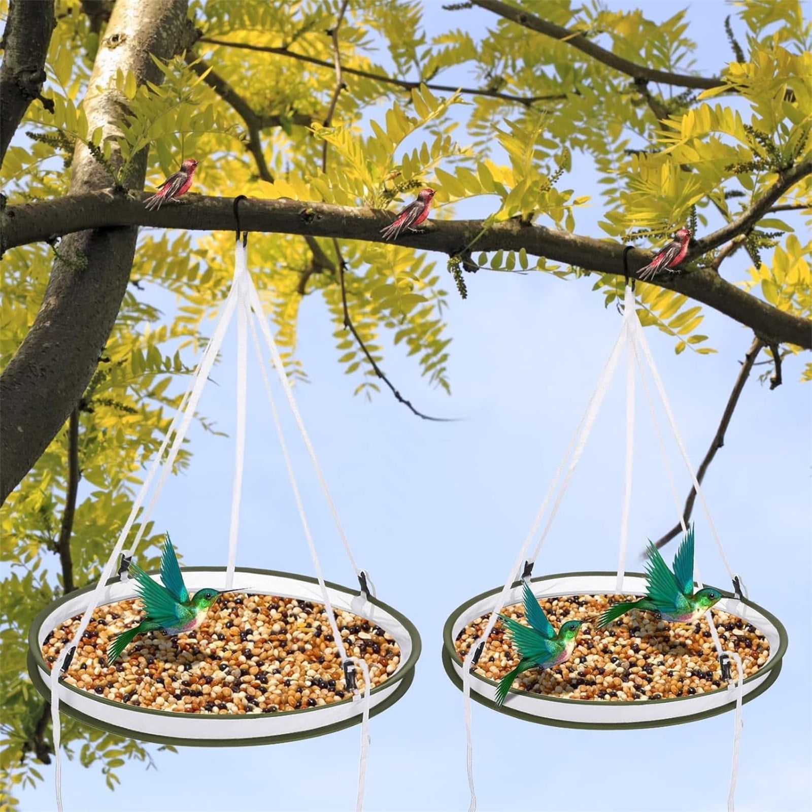 JilgTeok 4 Packs Metal Hanging Bird Feeder Tray for Outdoors Decorative Garden Wild Birds Feeders with Chain Hook for Finches Hummingbirds Pigeons