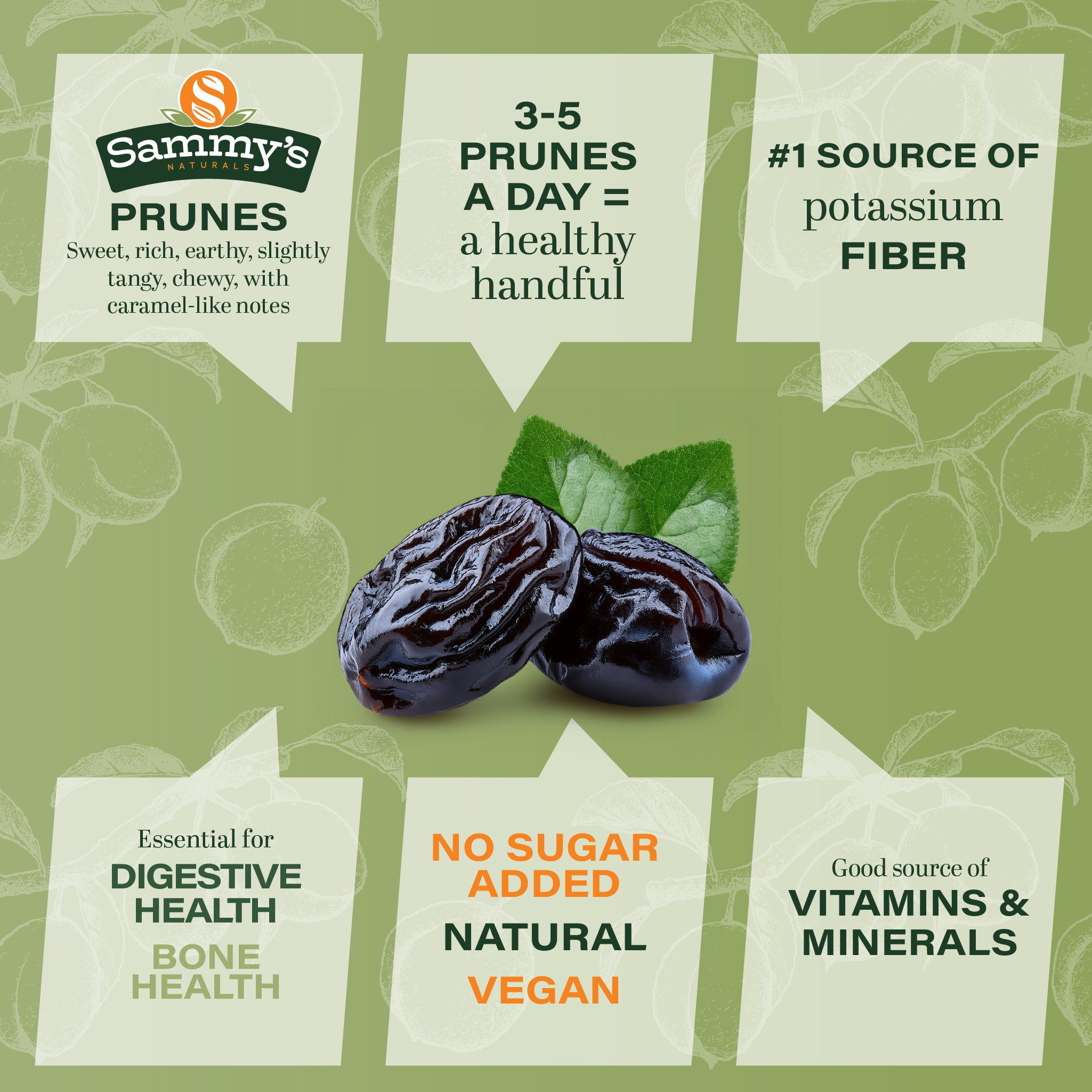 Sammys Naturals Pitted Dried Prunes (Dried Plums), No Sugar Added, Non-GMO Kosher (32oz - 2 lbs)