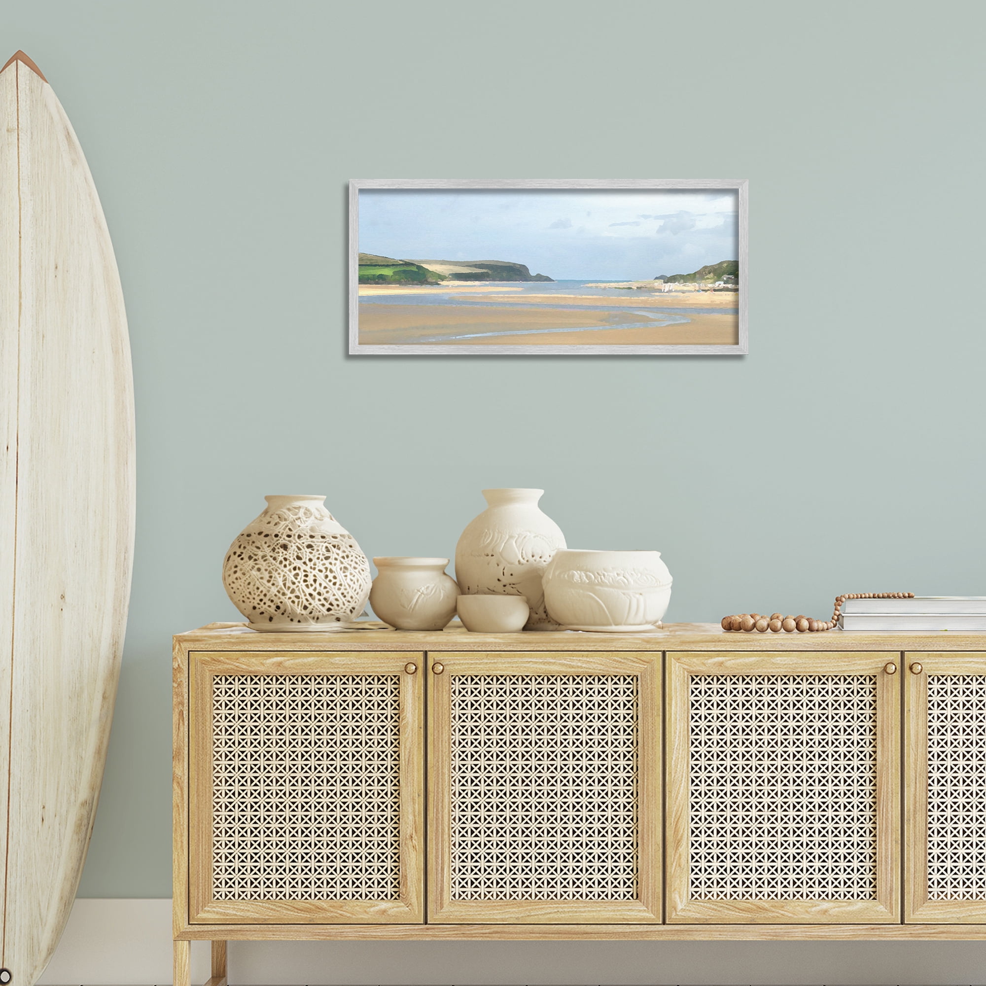 Stupell Industries Vast Beach View Landscape Painting Gray Framed Art Print Wall Art, 30 x 13