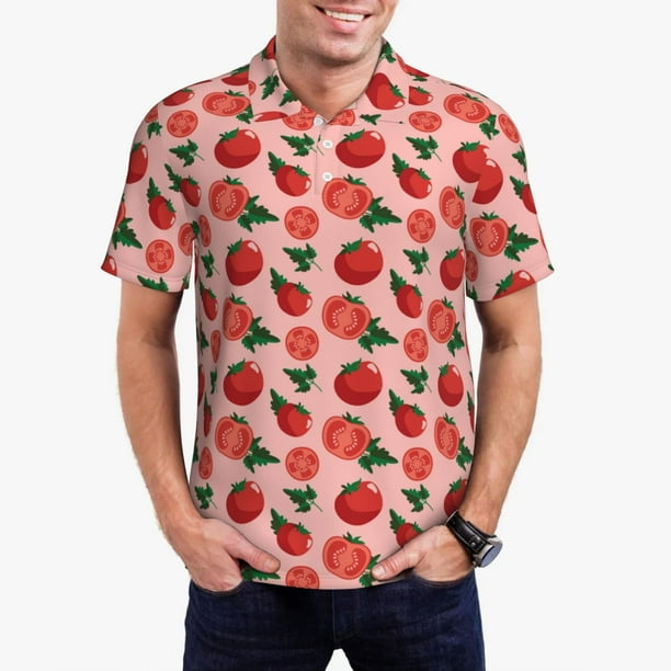 Balery Tomatoes Camisa Polo de Hombre con Estampado, de Manga Corta y Tejido Medio, Camisa Tipo Golf Polo-Medium