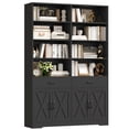 thumbnail image 4 of Hiphuta 78" Tall Double Row Bookcase with Drawers and Doors, Farmhouse Large Bookshelf with Cabinets, 47" Wide Cube Organizer for Home Office Living Room, Black, 4 of 7