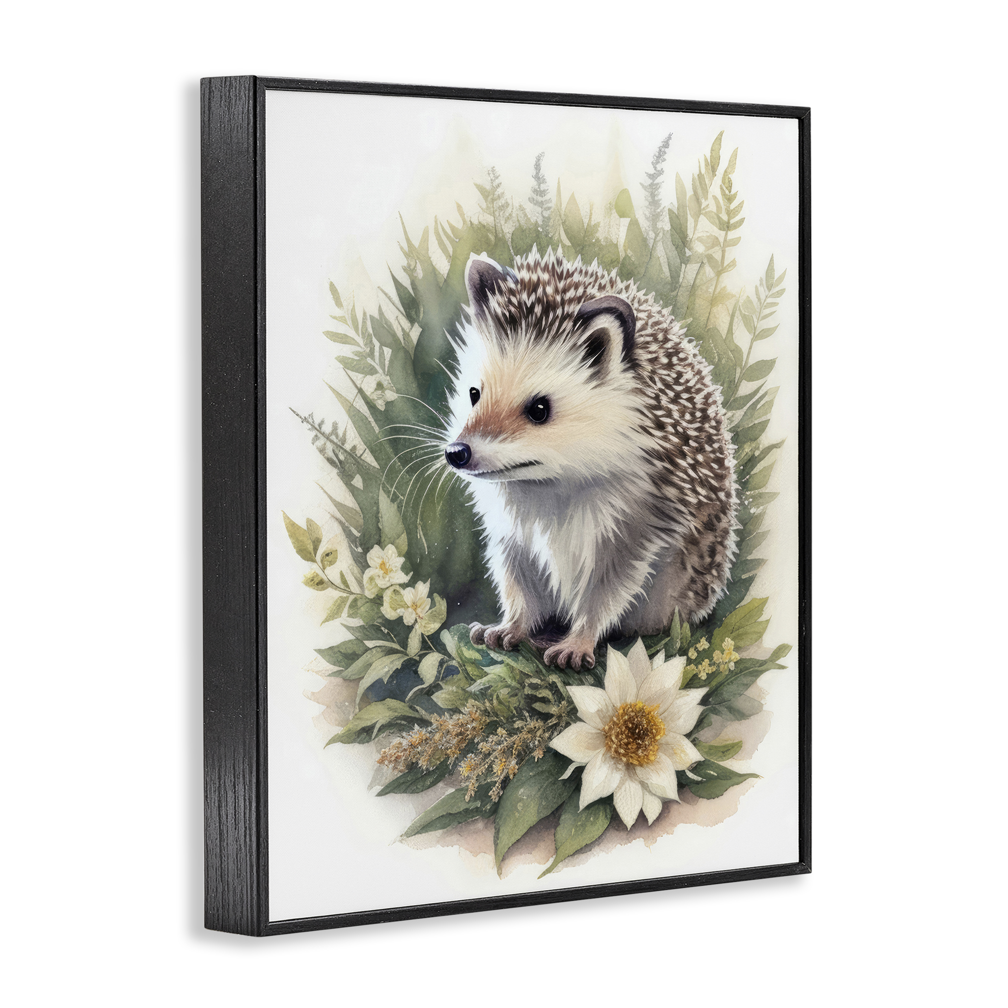 Stupell Industries Hedgehog & White Flower Animals & Insects Painting Black Framed Art Print Wall Art, 24 x 30