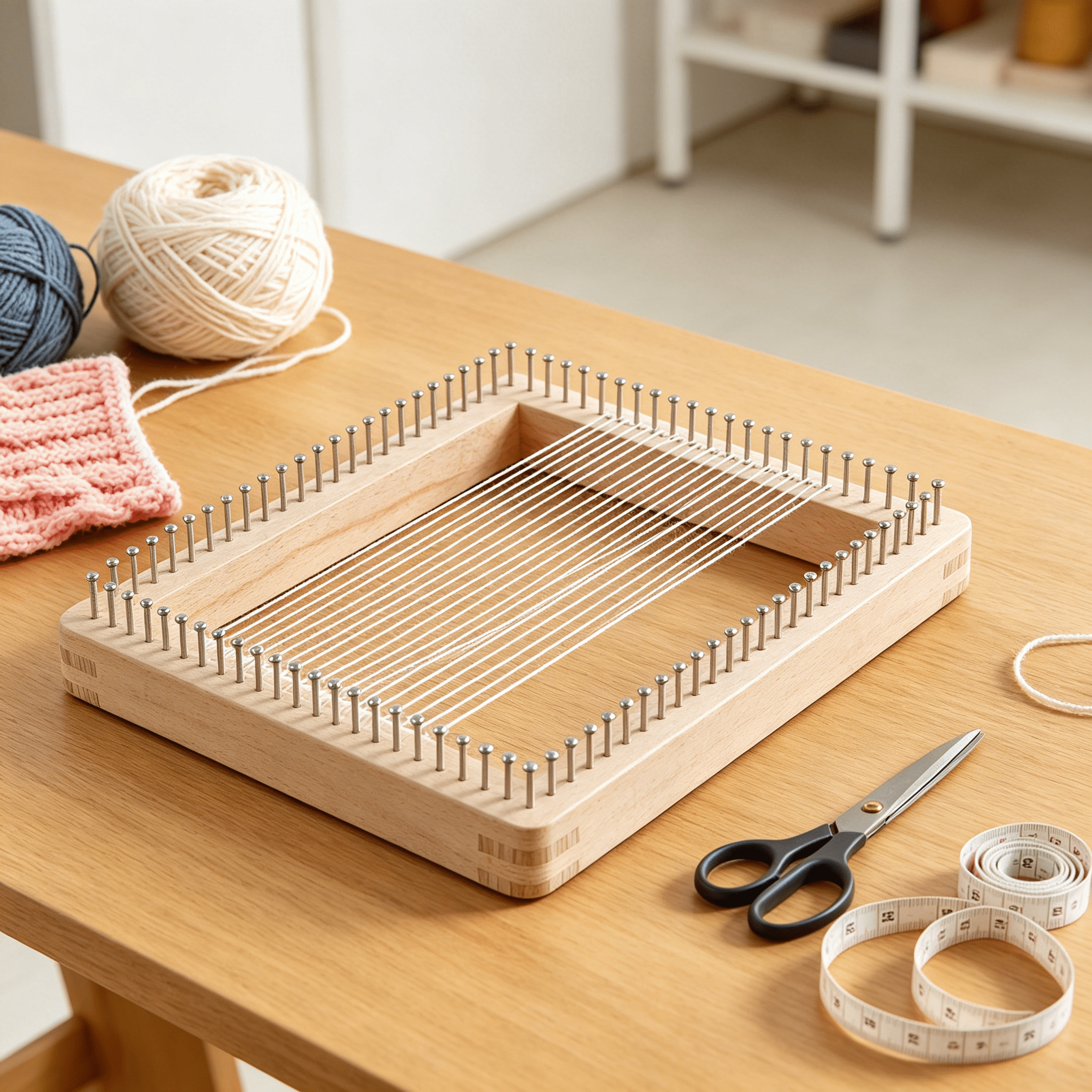BESTSKY 2026 New Square Knitting Loom Beech Wood Knitting Board Diy Handcraft Weaving Loom with Non Detachable Hooks Multifunctional Knitting Loom Tools for Making Cushions Scarves Hats Shawls