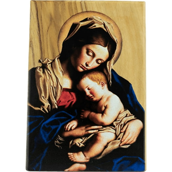 Madonna and Child, Holy Land Olive Wood Color Icon, Made in Bethlehem
