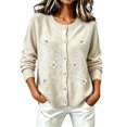 thumbnail image 2 of WCJM Cardigan Sweaters for Women Plus Size Long Sleeve Button Down Crewneck Fall Knit Top (Beige,S), 2 of 5