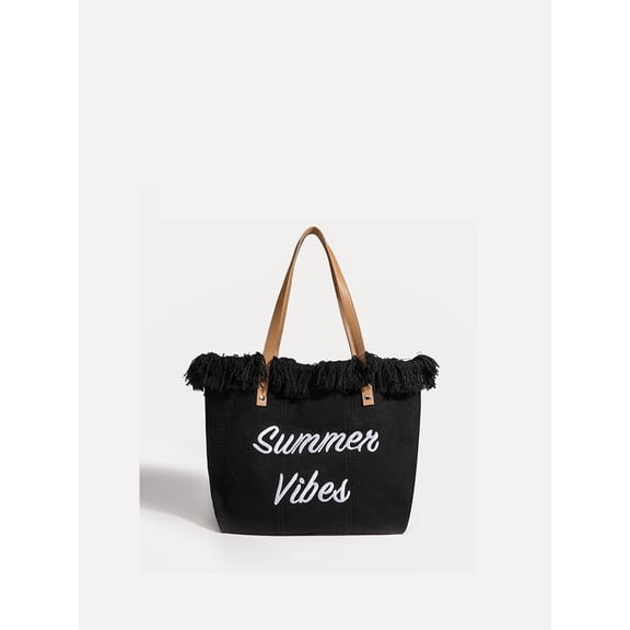 Alikpop Women's Canvas Fringed Tote Shoulder Bag, Black