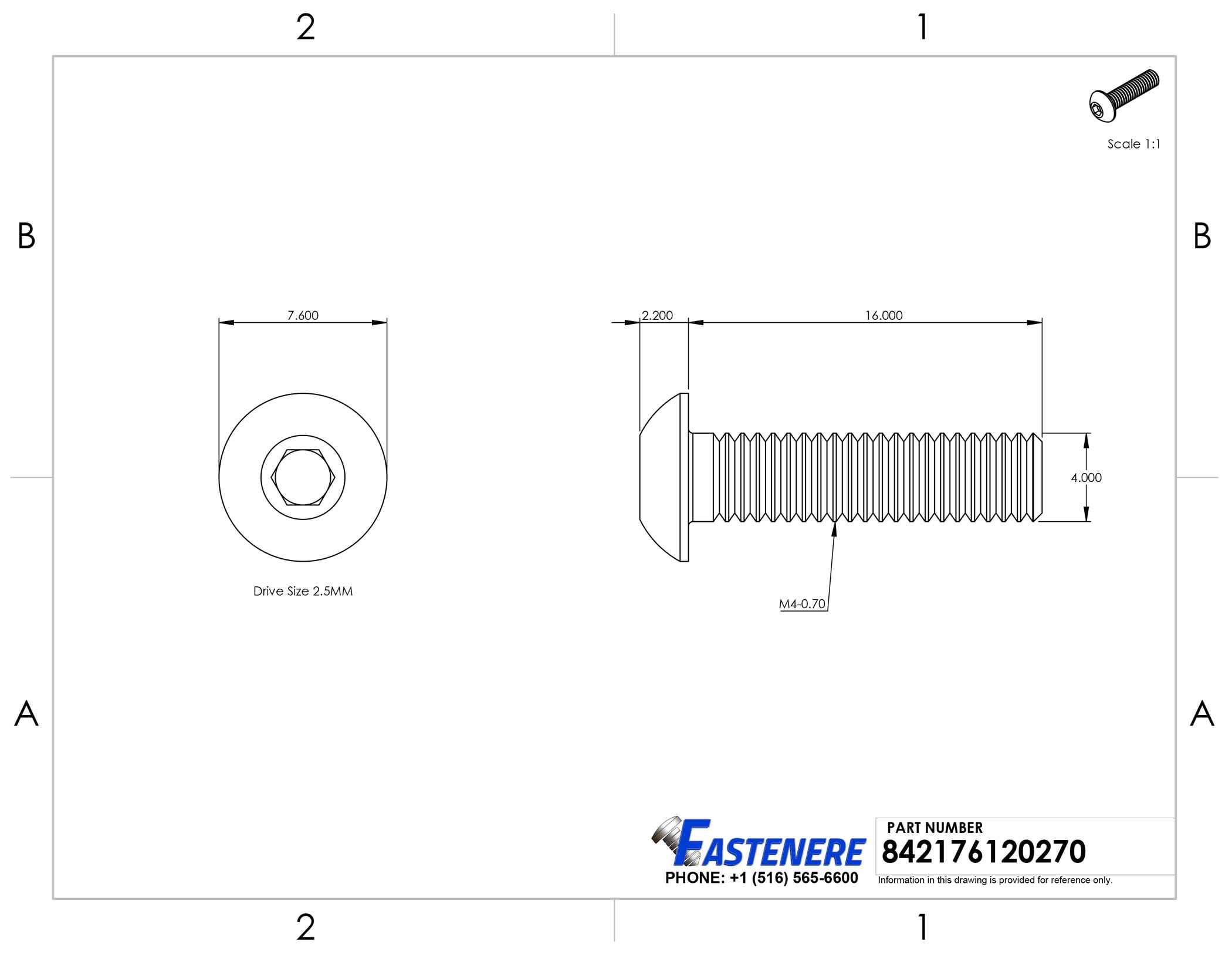 Fastenere Button Head Socket Cap Screws - M4-0.70 x 16MM (5000-pack) Stainless Steel 18-8, Full Thread, Plain Finish, Flat Point, ISO 7380 Metric Screw Set, Easy to Install w/ Allen Hex Socket Drive