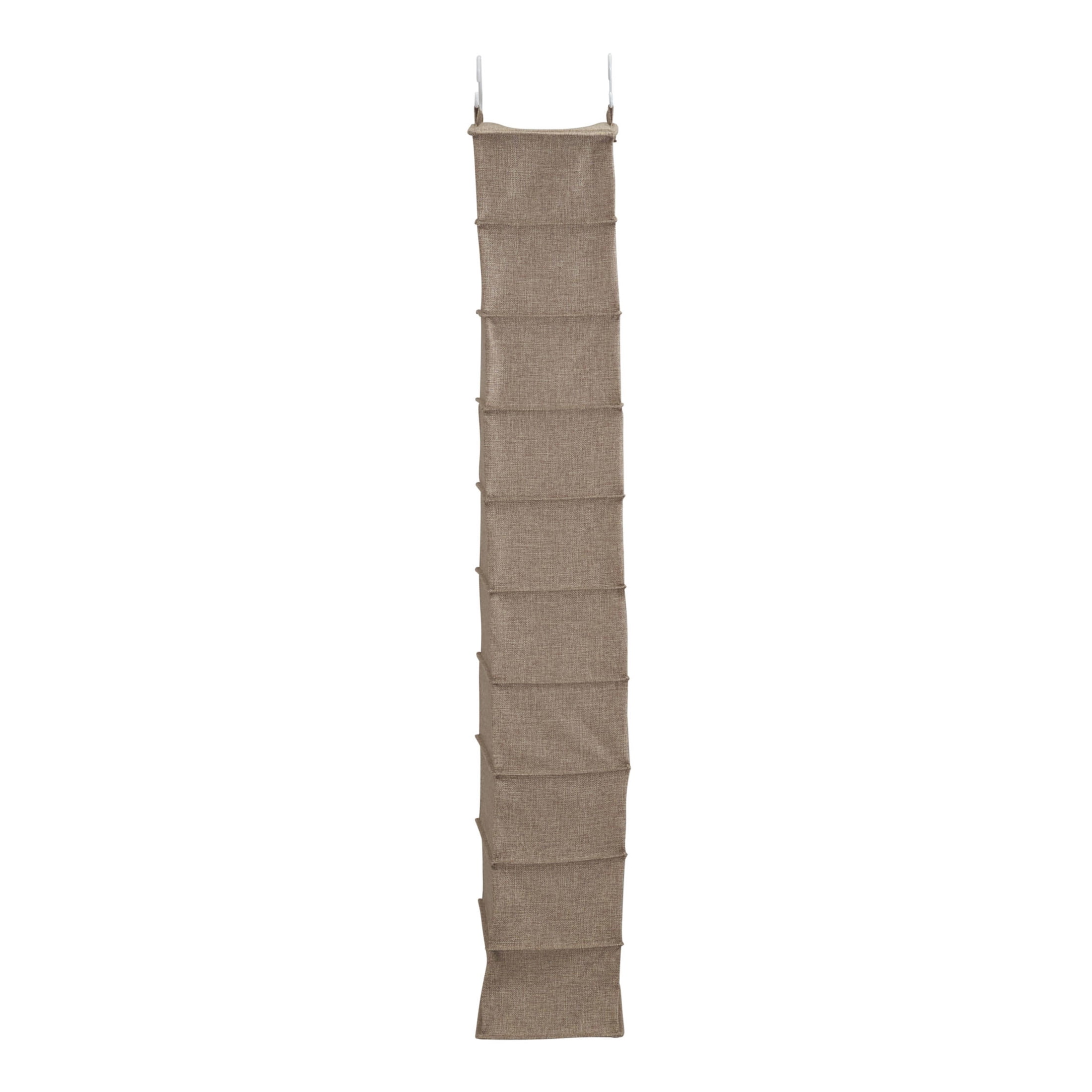 Household Essentials 10 Shelf Hanging Closet Organizer, Wide Hanging Shelf with Hooks, Fabric and PEVA Shelving
