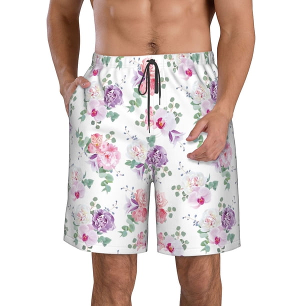 Fotbe Rose Flower B Trajes de Baño Estampados para Hombre, Shorts de Verano de Secado Rápido, Ropa de Playa, Bañadores-Medium