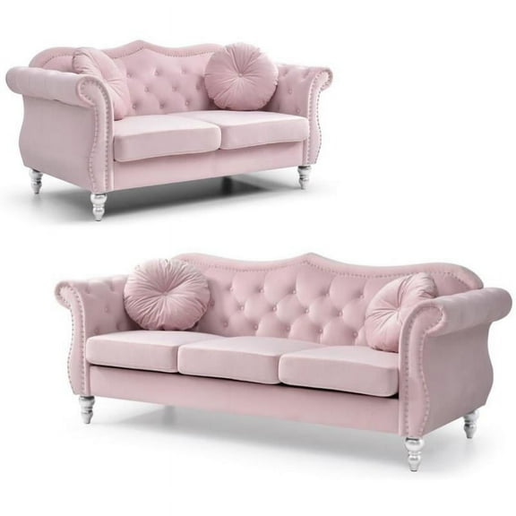 Home Square 2-Piece Furniture Set with Sofa and Loveseat in Pink