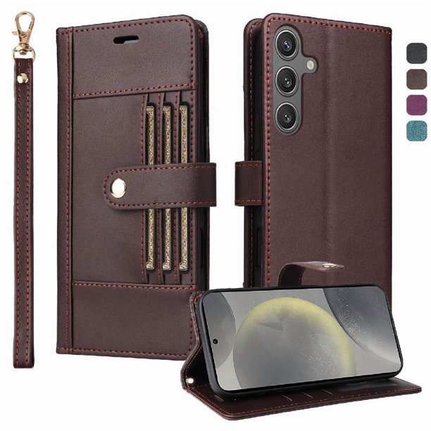 FOXDOCK Funda tipo Cartera para Samsung Galaxy S24 – Cubierta de Cuero PU con Múltiples Ranuras, Bolsillo para Efectivo y Correa de Muñeca