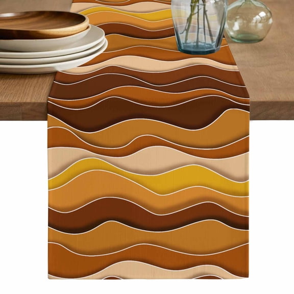 Burnt Orange Ombre Table Runner, Abstract Art Moire Ocean Waves Washable Cotton Linen Table Runners 72 Inches Long, Dresser Scarf Runner for Dining/Coffee/Kitchen/TV Stands/Cabinets 13''x72''