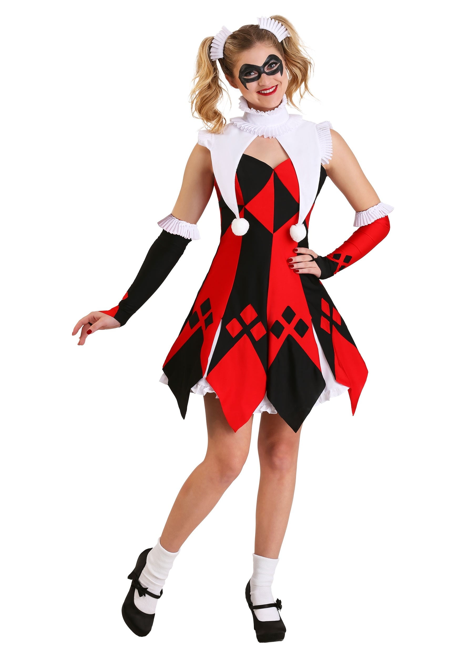 Adult Ladies Harlequin Honey Jester Halloween Fancy Dress Costume Outfit 