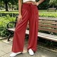 thumbnail image 6 of CQONEPT Smocked Waist Pants for Women Wide Leg Fall Casual Lounge Pant High Waisted Palazzo Ruffle Full Length Soft Trousers with Pocket Red XL, 6 of 7