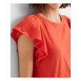 thumbnail image 3 of LAUREN RALPH LAUREN T-Shirt Orange à Manches Volantées à Col Rond pour Femmes TG, 3 of 4