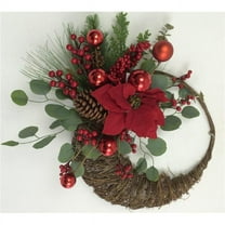 AI-FL7085-Q02 Horn of Plenty with Christmas Decor Wreath, Green, Red & Brown - Set of 2