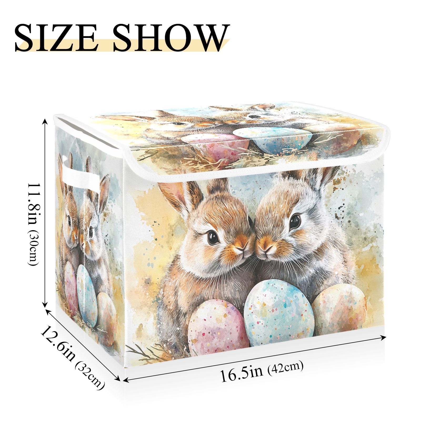 Bunnies Easter Eggs Storage Basket for Shelves Foldable Container Organizer for Organizing Toys Clothes Books with Handles