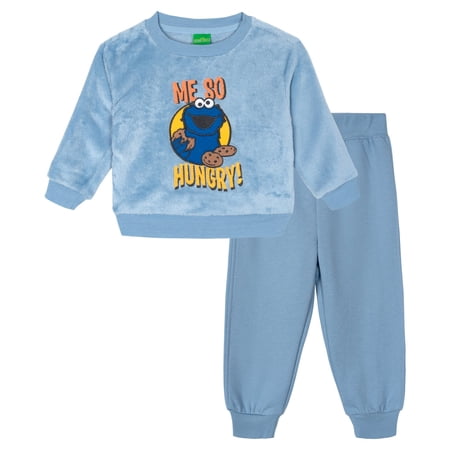 Sesame Street Baby Boy or Girl 2-Piece Fleece Sweatshirt and Joggers Set Cookie Monster Blue