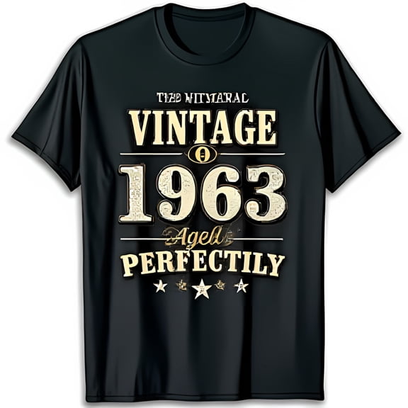 Vintage 1963 Black T-Shirt 'The Vintage' Design with Gold Stars