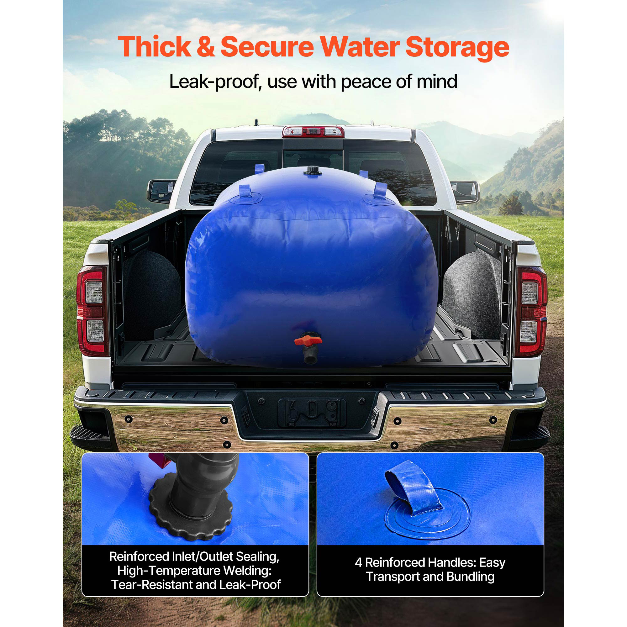 KFFKFF Collapsible Water Storage Bladder, 105.7 Gallon/400L Capacity Portable Container, 1000D Double-Layer PVC Soft Tank for Outdoor Use, Gardening, and Camping (Blue)