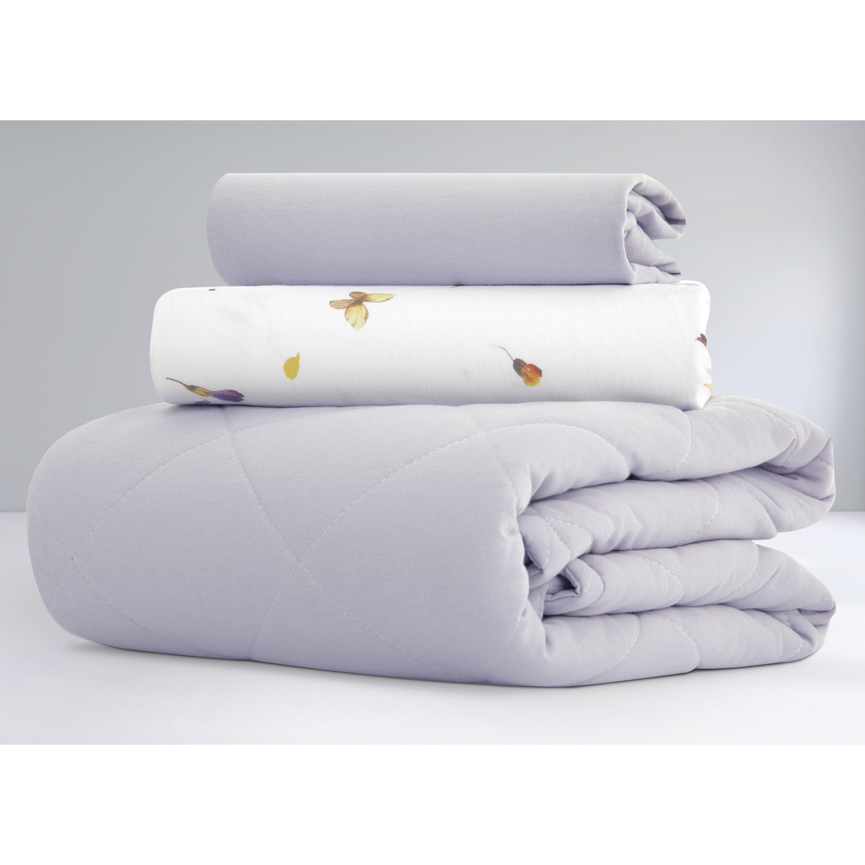 Evolur Be Wild Collection 3pc Toddler Bed Set (Fitted Sheet, Comforter, Pillow Case) in Dusty Purple & Flower Print