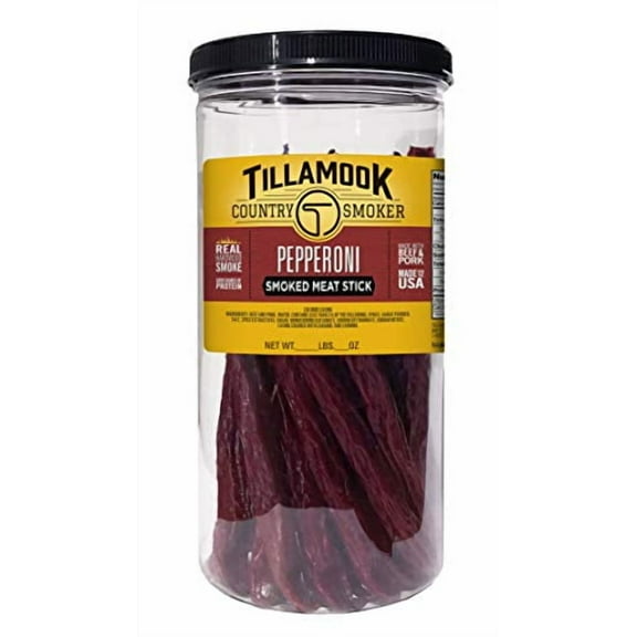 Tillamook Country Smoker Real Hardwood Smoked Pepperoni Sticks Releasable Jar, 20 Count