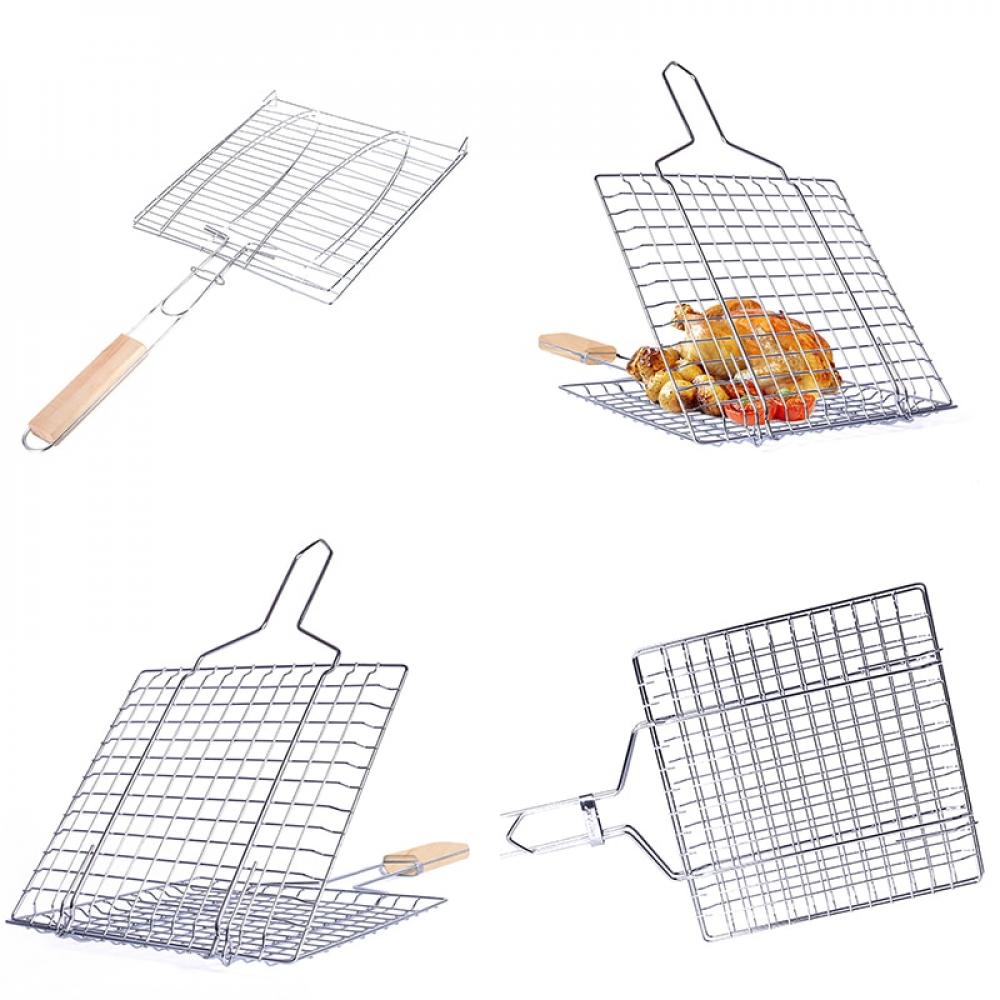 Grill Basket Folding Dual Fish Hamburger Clip Folder Clamp BBQ Roasting Grilling Net Mesh Picnic Tool - image 4 of 6