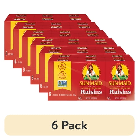 (6 pack) Sun-Maid California Sun-Dried Raisins, 1 oz Snack Boxes, 6 Count