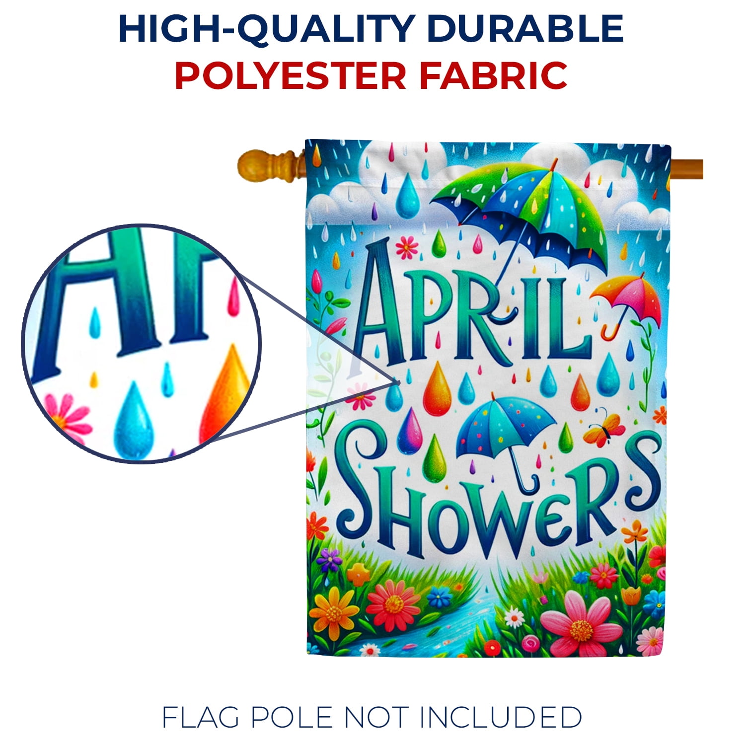 America Forever April Showers House Flag, 28 x 40 inch Double Sided, April Showers Spring Rain Umbrella Flower Colorful Raindrops Spring Garden Outdoor Yard Decor