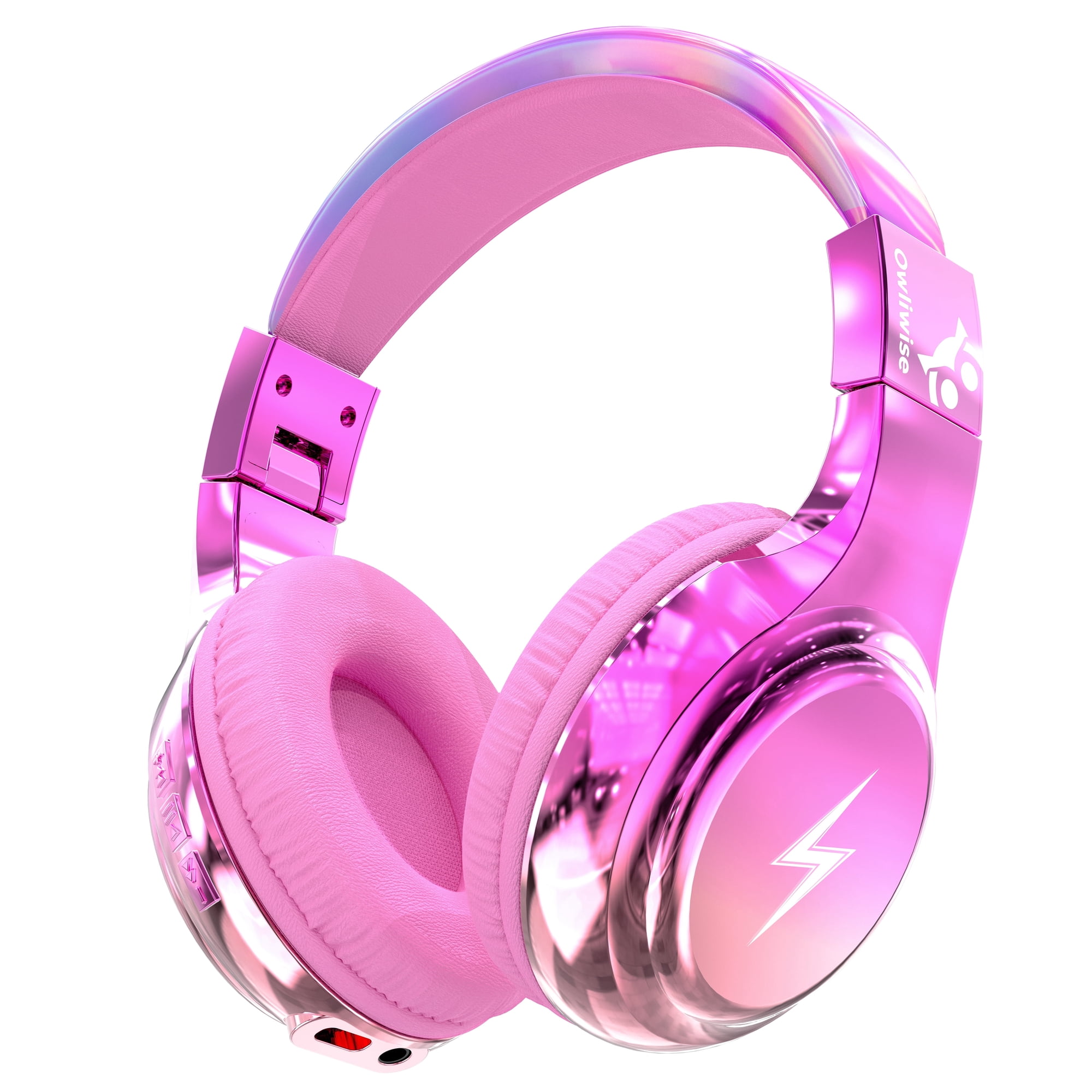 Owliwise Kids Bluetooth Headphones, 74/85dB Volume Limited, 65H Playtime, Built-in Mic, Foldable Over-Ear Headphones with AUX Cord for Travel, Boys Girls, Pink