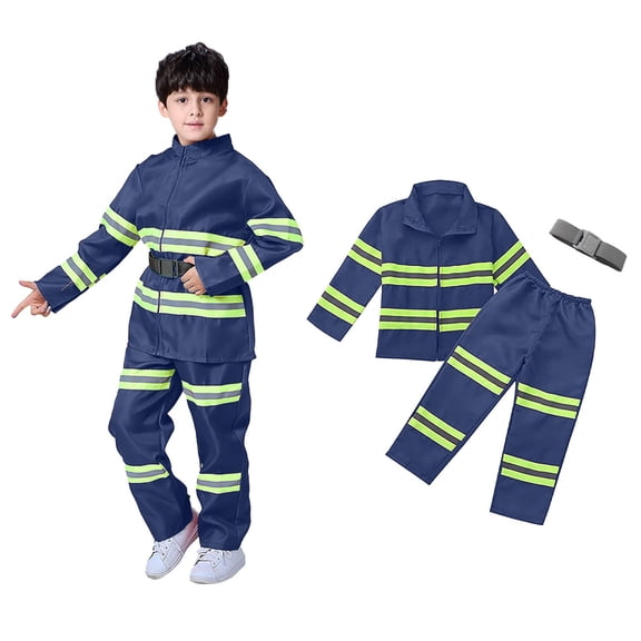 JCCXIN Toddler Baby Boys Girls Halloween Fireman Outfits Career Role Play Dress-Up Party Clothes Coat And Pants With Accessories Set Trick Or Treat School Carnival Cute Outfit Sets,Blue,3-4 Years