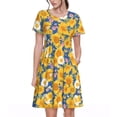 thumbnail image 1 of Fotbe Vintage White Yellow Sunflower Vestido Largo de Moda para Mujer, Vestido Tipo Camiseta con Manga Corta y Estilo Casual a Rayas y Bloques de Color, 1 of 6