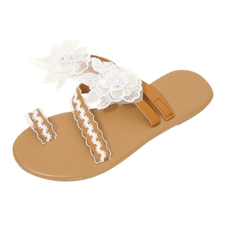 

BADHUD Lace Flower Sandals for Women Sandals for Women Dressy Summer Open Toe Gladiator Sandals Flat Sandals for Women Dressy Clip Toe Ring Sandals for Women Wedding 2024