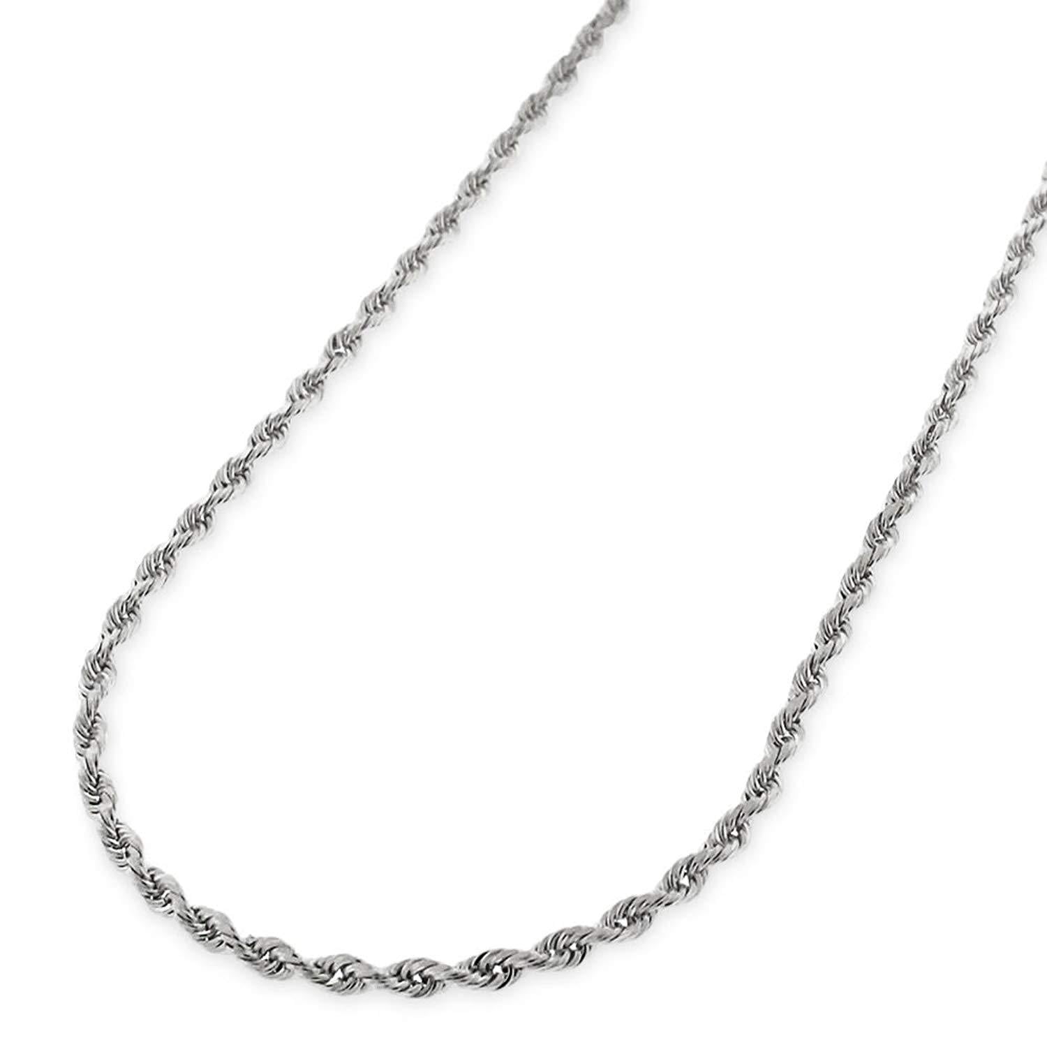 14K SOLID WHITE GOLD Diamond Cut Rope Necklace Chain 1.5mm 16-24" Link Women Men