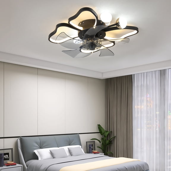 19.7 Inch Ceiling Fan with Lights (Remote Control, Modern Butterfly Design) - Black, Fan for Bedroom, Living Room, Timing Function, Noiseless