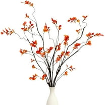 Duslogis 4 Pcs Artificial Greenery Stems Plants 35.4" Faux Branches for Vase Filler Fake Ficus Twig Plants Orange Leaves for Home Office Party Wedding Shop Autumn Fall Decor