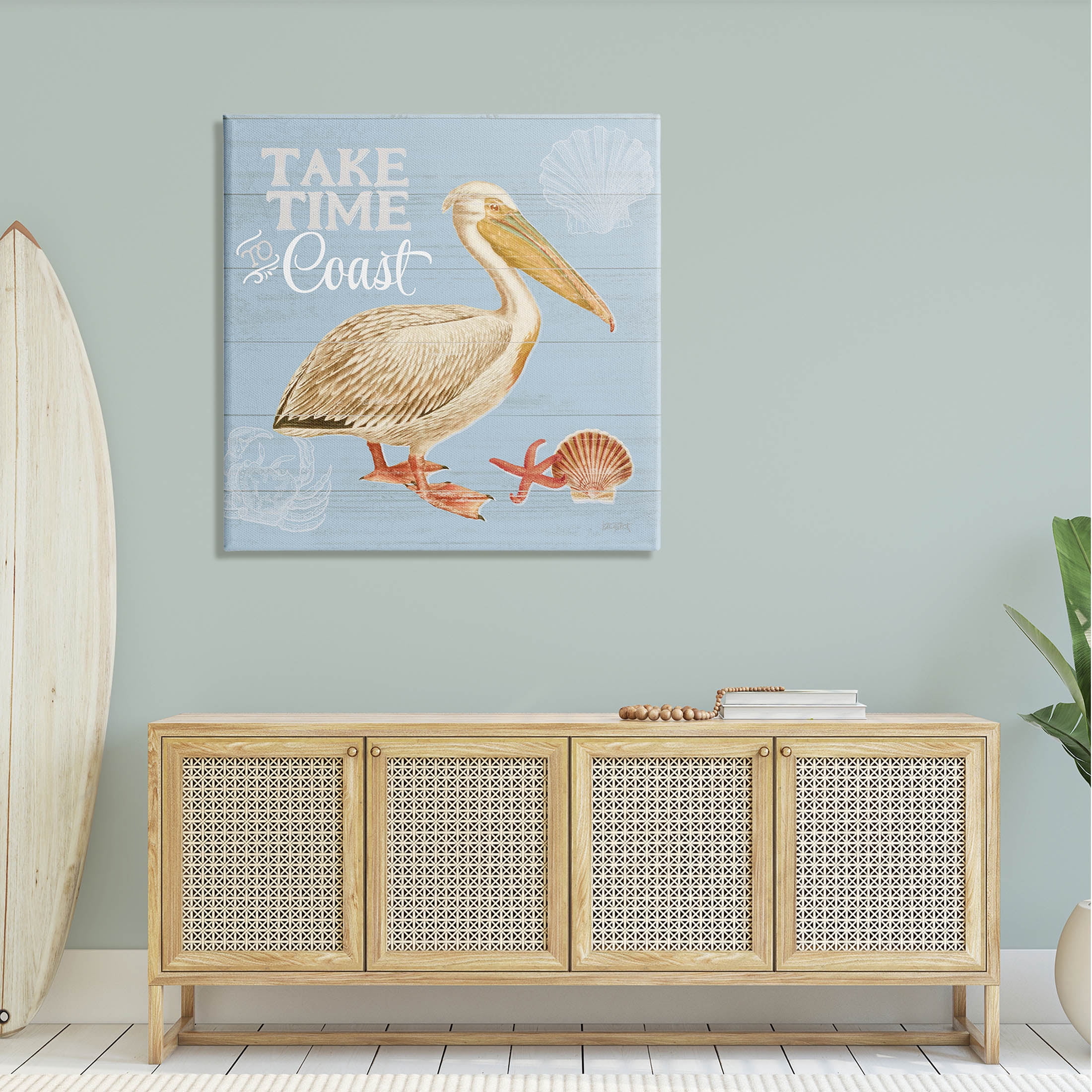 Stupell Industries Time To Coast Nautical Pun Pelican Graphic Art Gallery Wrapped Canvas Print Wall Art, Design by Katie Pertiet