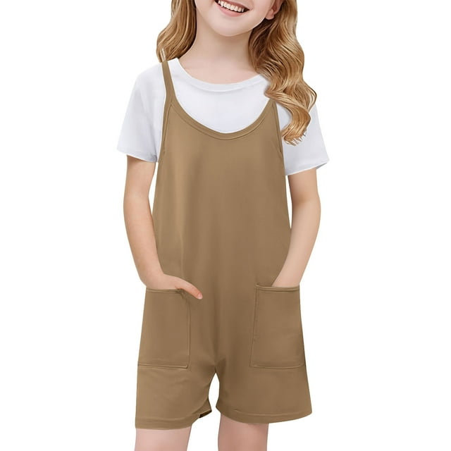 hengsof Combinaison à Bretelles pour Filles, Combinaison Sans Manches à Poche de Couleur Unie à la Mode, Adaptée pour l'Été, Combinaison Décontractée et Confortable