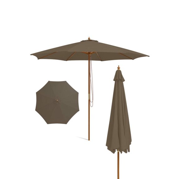 YYAo Outdoor Market Patio Table Umbrella,10 Feet Patio Umbrella with 8 Wooden Ribs and 3 Adjustable Heights-Brown