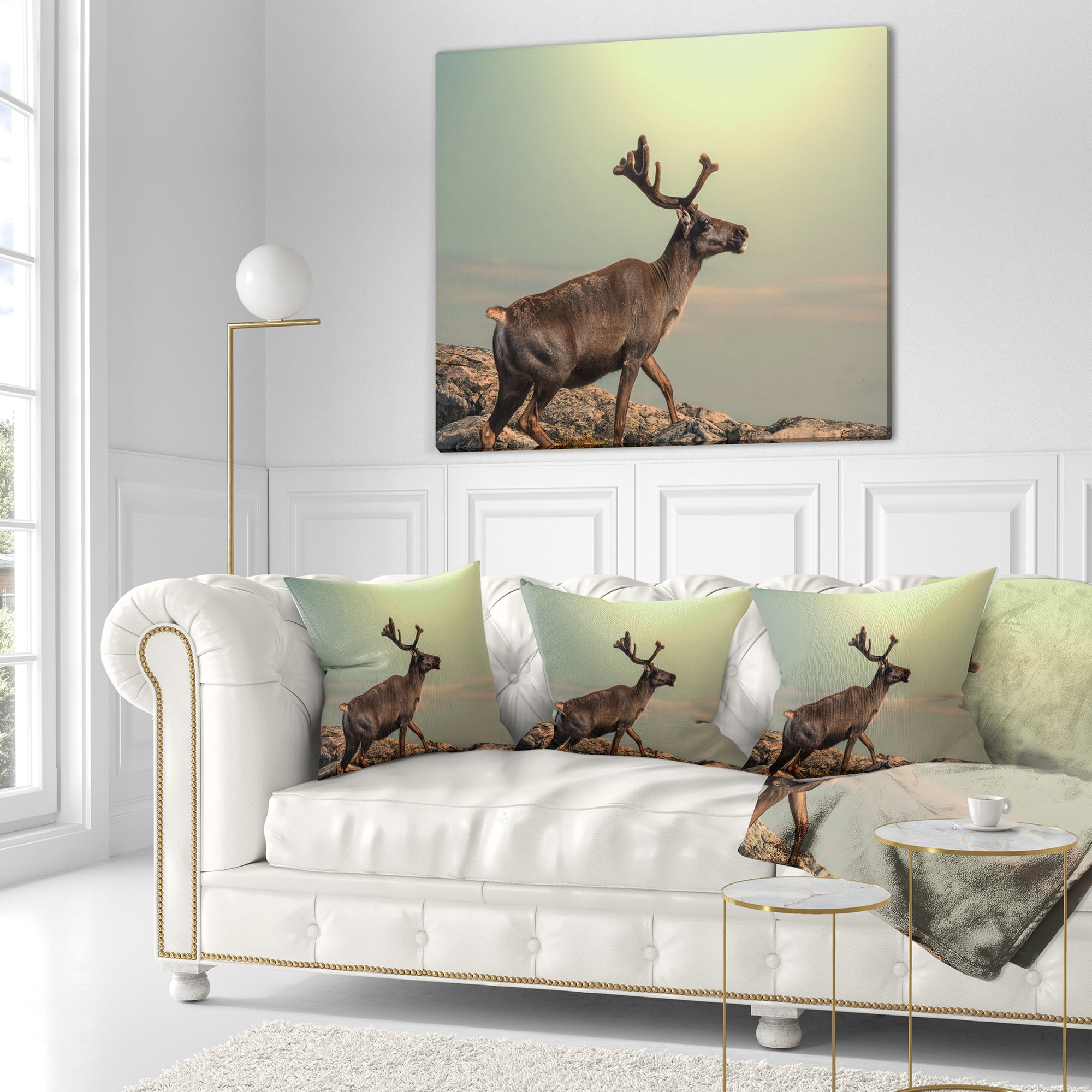 Designart Reindeer on Top of the Mountain - Animal Throw Pillow - 16x16