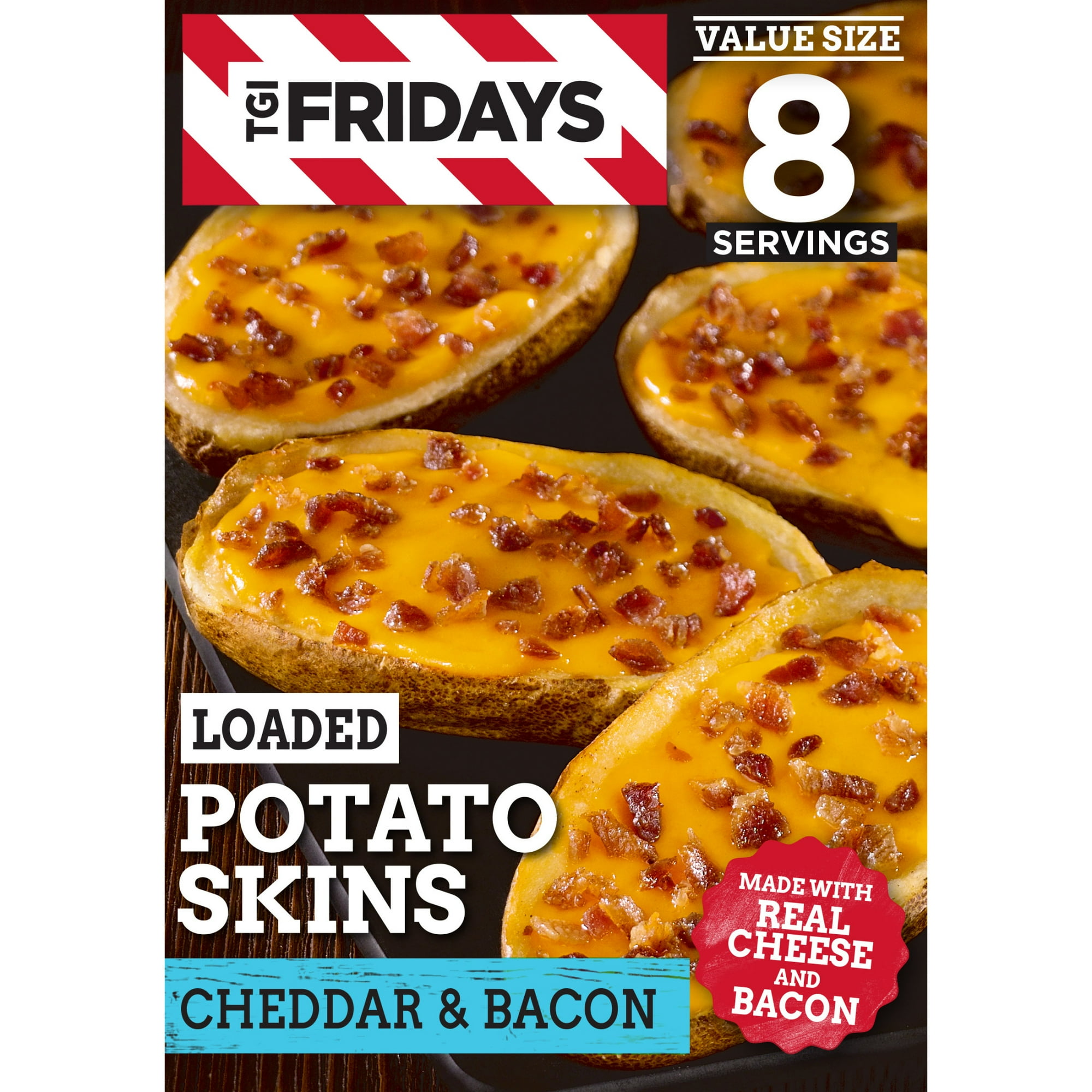TGI Fridays Loaded Cheddar & Bacon Potato Skins Frozen Snacks, 1 Value Size Box, for Restaurant-Style Snacking and Hosting, 22.3 oz