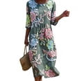 thumbnail image 3 of VBVC Women's and Women's Plus 3/4 Sleeve Midi Dress, Summer Casual Crew Neck Dress For Women, Ladies' Loose Fit Floral Dress with Pockets,Army Green,S-5XL, 3 of 7