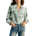 thumbnail image 3 of Chuancc Dressy Floral Printed Tops Casual Loose Fit Blouses Fall Shirts For Women 2025 Button Down Shirts For Women Womens Long Sleeve Tops Dressy Casual Long Sleeve Business Top Gray 2XL, 3 of 7
