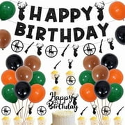 WEEKS Hunting Birthday Party Decorations, Camo Deer Hunting Happy Birthday Banner Glitter Cake Toppers Latex Balloons for Boys Deer Theme 1st 2nd 3rd Birthday Party Supplies
