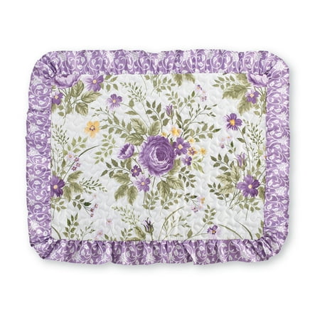 Hill Quilted Sham - Country Purple Floral Quilted Design with Ruffled Trim Pillow Sham - Seasonal Bedding, Standard, Lavender