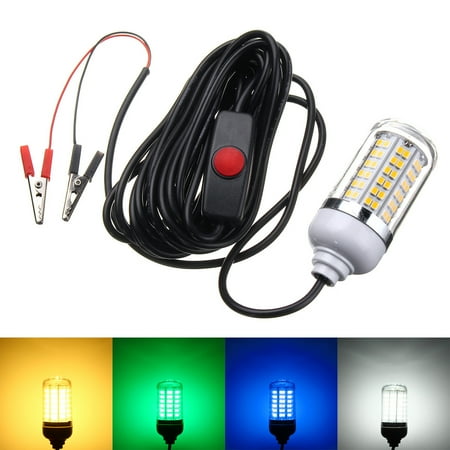 Pure White Led Pool Light 12V 15W 2835 108SMD With Switch LED Fishing lights Underwater Light 360? Lighting Waterproof IP68 ABS Super White Yellow Blue Green ()